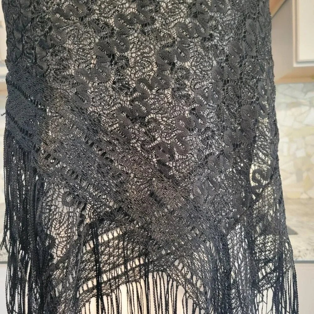 Black Fringe Shawl with sparkles 42x44, Sassy! - Picture 7 of 10